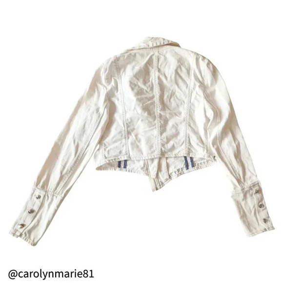 PENCEY OffWhite Denim Stud Embellished Moto Jacket Size M 100% Cotton Asymmetric - Picture 5 of 12